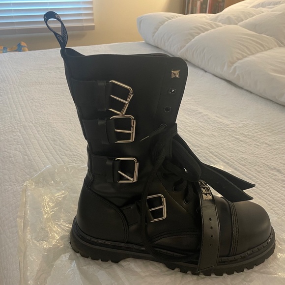 Goth-Punk Black Leather Boots by \'Demonia\' main image 8